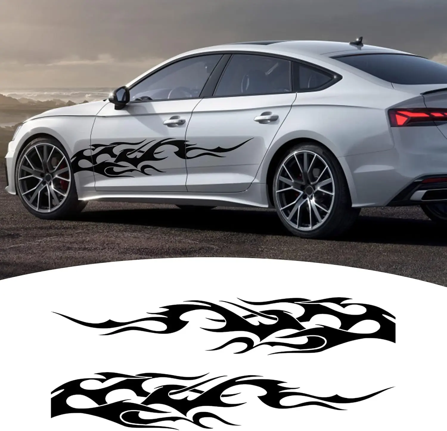 Bilisin Universal Vinyl Flame Graphics Car Body Side Sticker Racing Sports Stripe Decals Decoration for All Cars SUV Truck OffRoad Vehicles Pcs Black