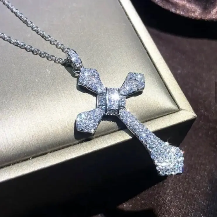 925 Silver Diamond Cross Pendant With Chain