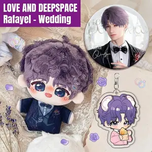 3pcs, Love and Deepspace Anime Plush Doll + Badge + Keychain, Collectible Stuffed Character Figure, Premium Soft Toy - Keychain Bag Car Charm, Desk Shelf Room Decor, Birthday Christmas Valentine Party Gift for Anime Fans Teens