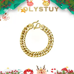 [8.6inch by 12mm Flat Big Cuba Bracelet]【FOLYSTUY (W173)】Unisex Gold Chain Jewelry