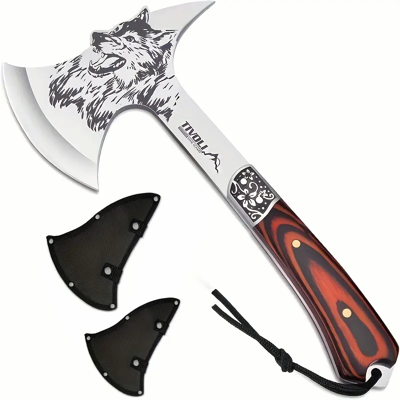 Outdoor Use Camping Hatchet with Nylon Sheath, Survival Viking for Outdoor Splitting Wood, Camping with Gift Box Full Tang Hand for Adventure, Hunting, Trekking, Gardening, Outdoor Activities Tool