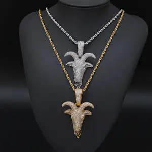 Hiphop Jewelry New Micro Zircon Goat Head Pendant Tide Personality Necklace Iced out Cuban Link Chain For Men High Quality