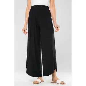 Women's Lynsu Wide Leg Pants with Overlap Detail | Black