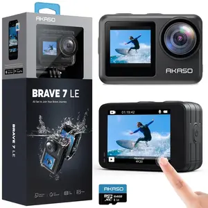 AKASO Brave 7 LE 4K30fps Action Camera with 64GB MicroSDXC U3 Memory Card Accessories Kit Bundle Ultra HD 131FT Waterproof Camera EIS 2.0 WiFi Remote Control Zoom Underwater Camera