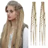 Blonde Clip-in Synthetic Chemical Fiber Dreadlock Extensions, 2-Pack Heat-Resistant Bohemian Viking PE Festival Set with Beads-Chains, 16in/20in Straight 40cm for Boho Braid Styles & Hair Braids Accessories
