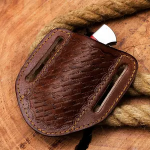 Handmade Pocket Knives Leather Sheath, Slanted Pancake/Tooled/Belt/Trapper Knife Sheath,TAN 100% real leather (BROWN)