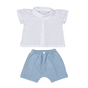LEO | Blue Denim Quilted Cotton Shorts Set
