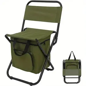 Foldable Fishing Chair with Cooler Bag, Lightweight Camping Chair Compact Fishing Stool with Backrest for Hiking Travel, Hunting, Ice Fishing Gifts Gear for Men, Supports 265 Lbs
