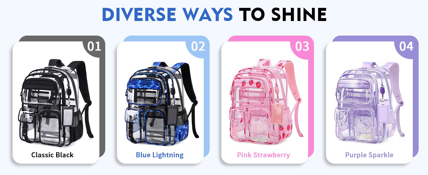 Clear Backpack for School,Transparent Backpack Stadium Events,Heavy Duty Clear Bookbag for Girls,Boys,Work,Sport Blue Lightning