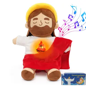 Breathing Jesus Plush Toys with Light & Sound, Jesus Stuffed Animal Breathing Plushy Doll, Christian Catholic Religious Plushie Chr