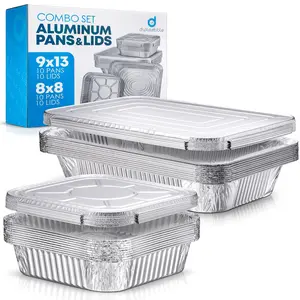 Diplastible Disposable Aluminum Pans with Lids 9x13 and 8x8 Square Combo Set for Baking and Cooking Pack of 20