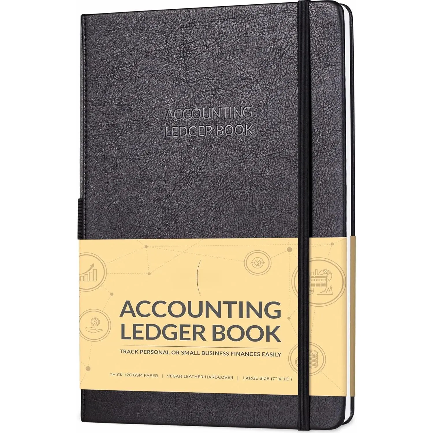 Columnar Accounting Log Journal - Pre-Printed Pages, Thick 120gsm Paper, Sturdy Elastic Closure, Note Pocket, 7x10in, 4712 Entries, for Small Business Use & Personal Bookkeeping, Large Format Expense Tracker (Black)