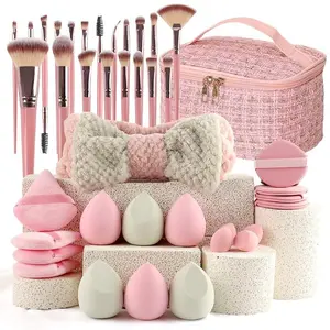 40-Piece Beauty Tool Set with Portable Travel Makeup Bag, Complete Makeup Brush and Sponge Combo, Essential Cosmetics Kit for On-The-Go Use