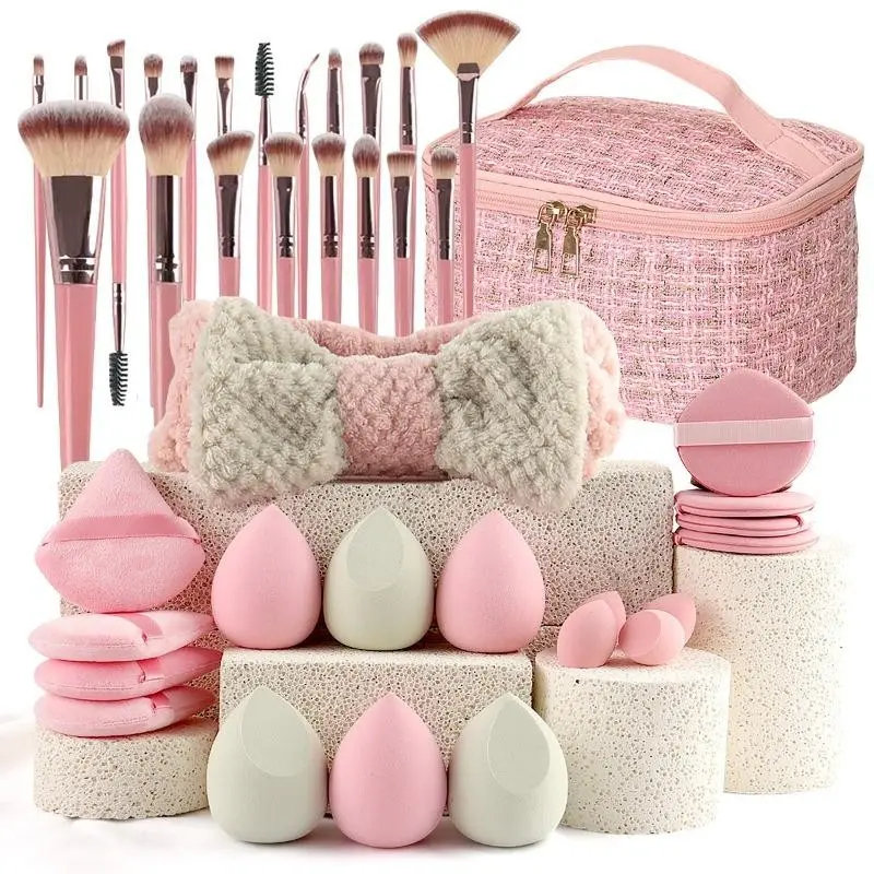 40-Piece Beauty Tool Set with Portable Travel Makeup Bag, Complete Makeup Brush and Sponge Combo, Essential Cosmetics Kit for On-The-Go Use, Cosmetic Bags, Beauty Equipment, Cosmetic Tools