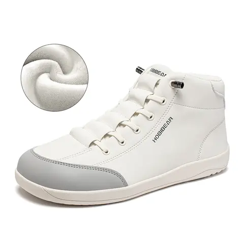 HOBIBEAR Winter Fleece Lined Wide Toe Shoes Spring Autumn Men's Sports Shoes Mid Top Flat Women's Skate Shoes