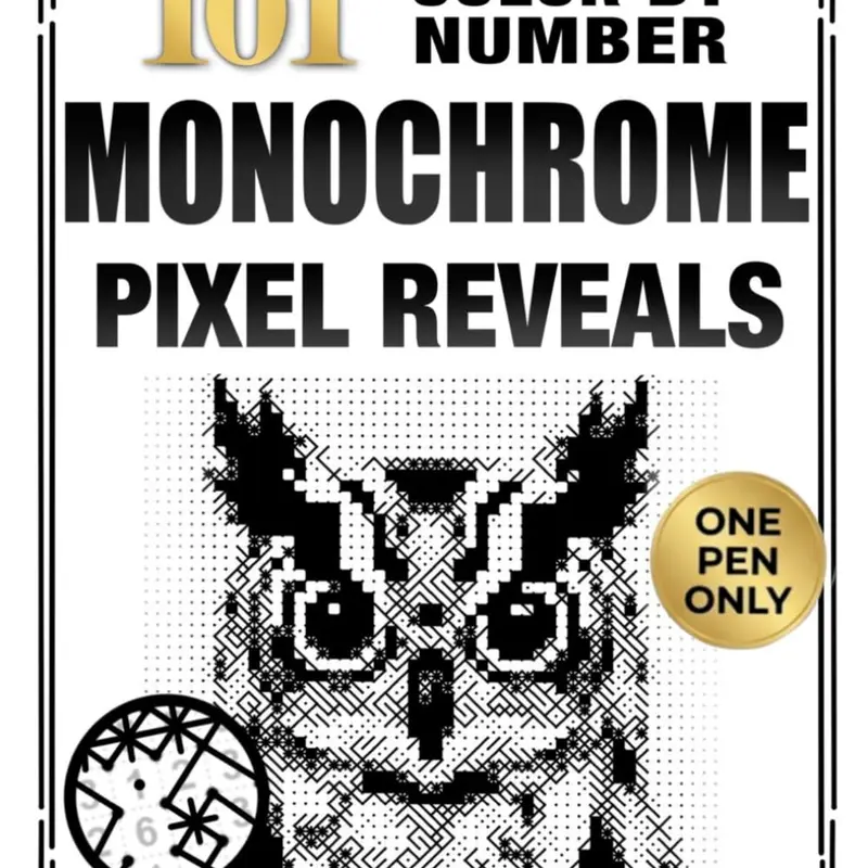 101 Color by Number Monochrome Pixel Reveals: One Pen Coloring Book for Adults with Hidden Black-and-White Images for Relaxation