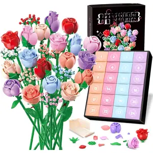 2025 Flower Advent Calendar, suitable for adults, teenagers, and children, 24-day flower Christmas countdown advent calendar, colorful rose flower building block set, DIY flower advent calendar home decoration