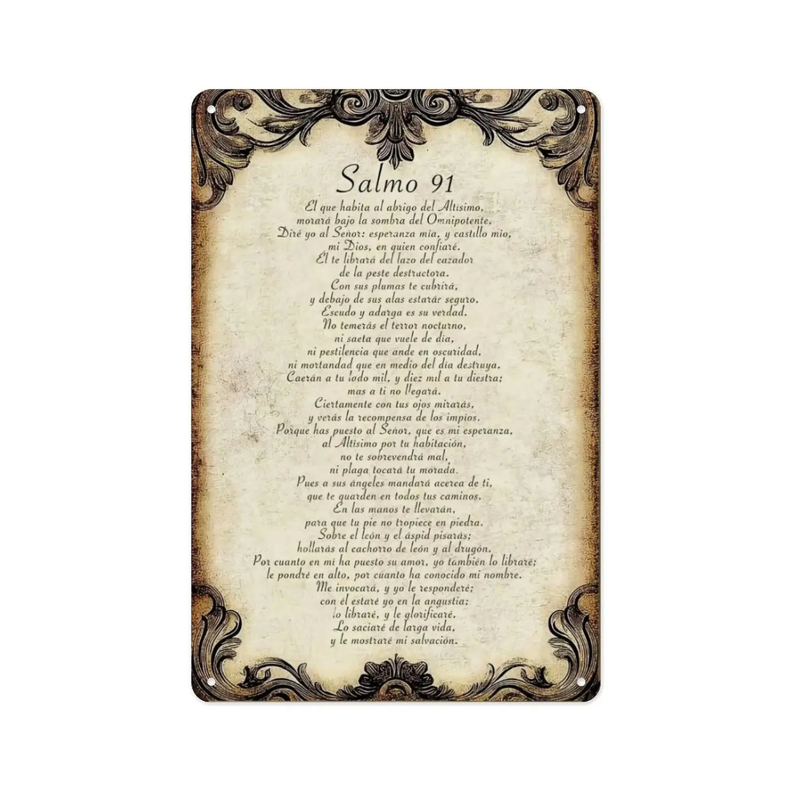 2D Flat 1pc  8*12 in 'Salmo 91’ Vintage Metal Sign| Spanish Psalm Wall Decor for Christian Homes & Spiritual Spaces
