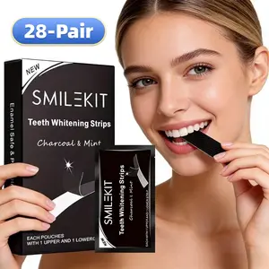 28 Pairs Bamboo Charcoal Whitening Tooth Strips, Travel Portable Teeth Whitening Strips, Mint Flavor, Non-Toxic Gel, Home & Travel Use Teeth White Strips Bamboo TEETH WHITE STRIPS