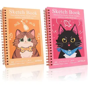 2 Pack Hardcover Sketchbooks (100 GSM Sketch Paper), 7.5x5.1 Inch Spiral Sketch Book for Sketching, Drawing, Painting, 50 Sheets per Pack, Red and Yellow