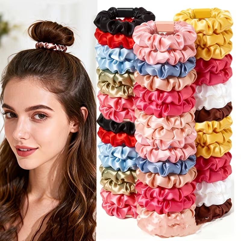 Soft Satin Fabric Scrunchie Hair Tie Set, Multiple Colors Simple Style Elastic Hair Bands for Women Daily Wear Soft Satin Fabric Scrunchie Hair Tie Set, Multiple Colors Simple Style Elastic Hair Bands for Women Daily Wear