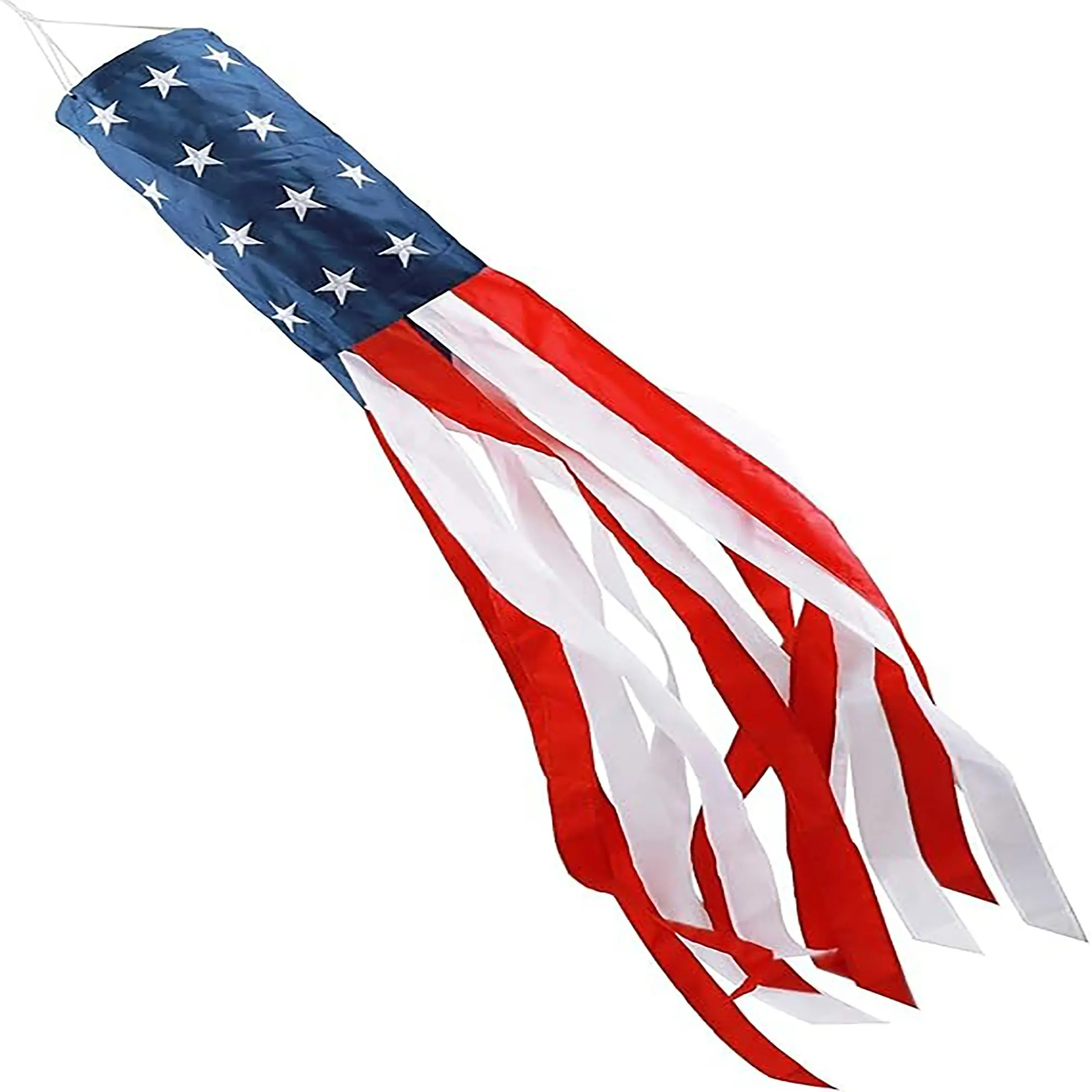 60 Inch American Flag Windsock | Heavy Duty Patriotic USA Wind Sock with Embroidered Stars | Red White Blue Memorial Day Decor for Outside