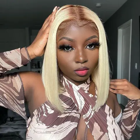 [Giving Sale] West Kiss Short Glueless Bob Wig T4/613 Ombre Blonde Straight 6x8 Lace Closure Bob Wig Ready Go Pre Cut Lace Pre Plucked Human Hair