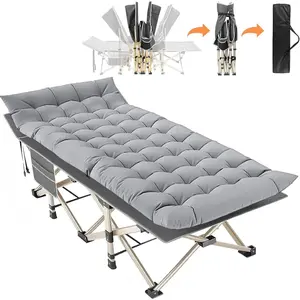 Folding Camping Cot for Adults - Heavy Duty Sleeping Cots with Carry Bag, Double Layer Oxford Portable Travel Camp Cots for Outdoor Camp Beach Home Office for Gifts(Gold Frame with Gray Pad, 1PACK)