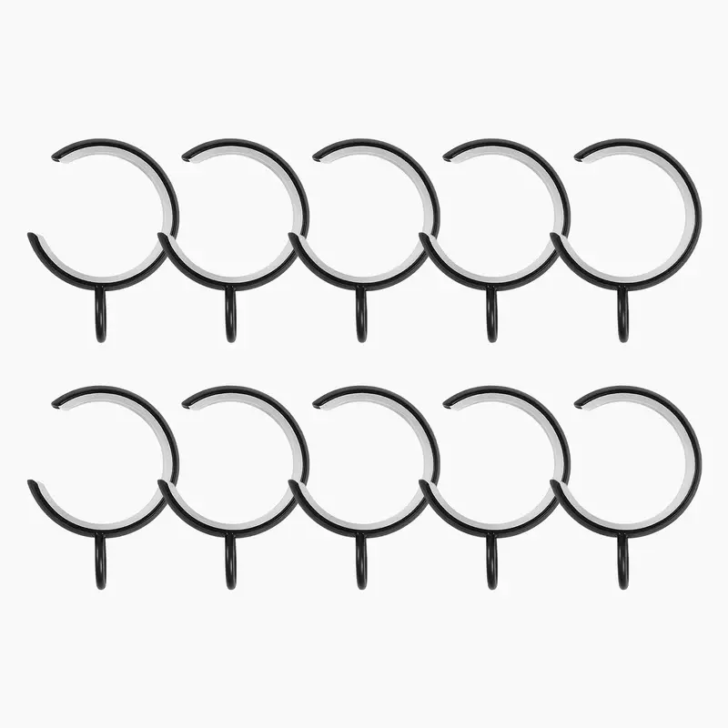 TWOPAGES Vengo Quiet-Glide Iron C-Loop Curtain Rings - Satin, Lightweight, Smooth-Sliding Drapery Rings with Easy Plastic Installation (Pack of 10)