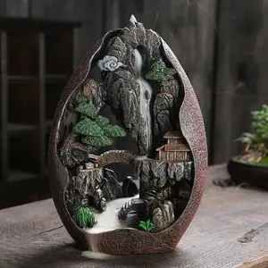 Creative Resin Landscape Waterfall Backflow Aroma Censer - 1-Count Tea Pet Ornament, Fragrance Desk & Home Decor Holder (No Incense Included)