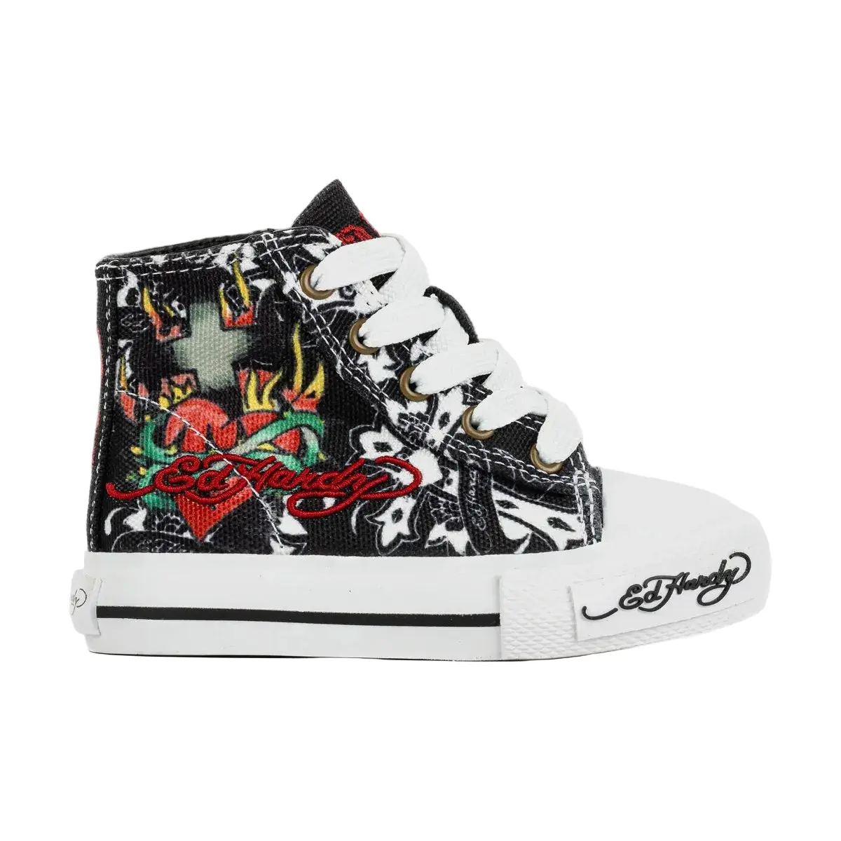 Ed Hardy Black Cross High Top Black White TD Fashion Shoes New