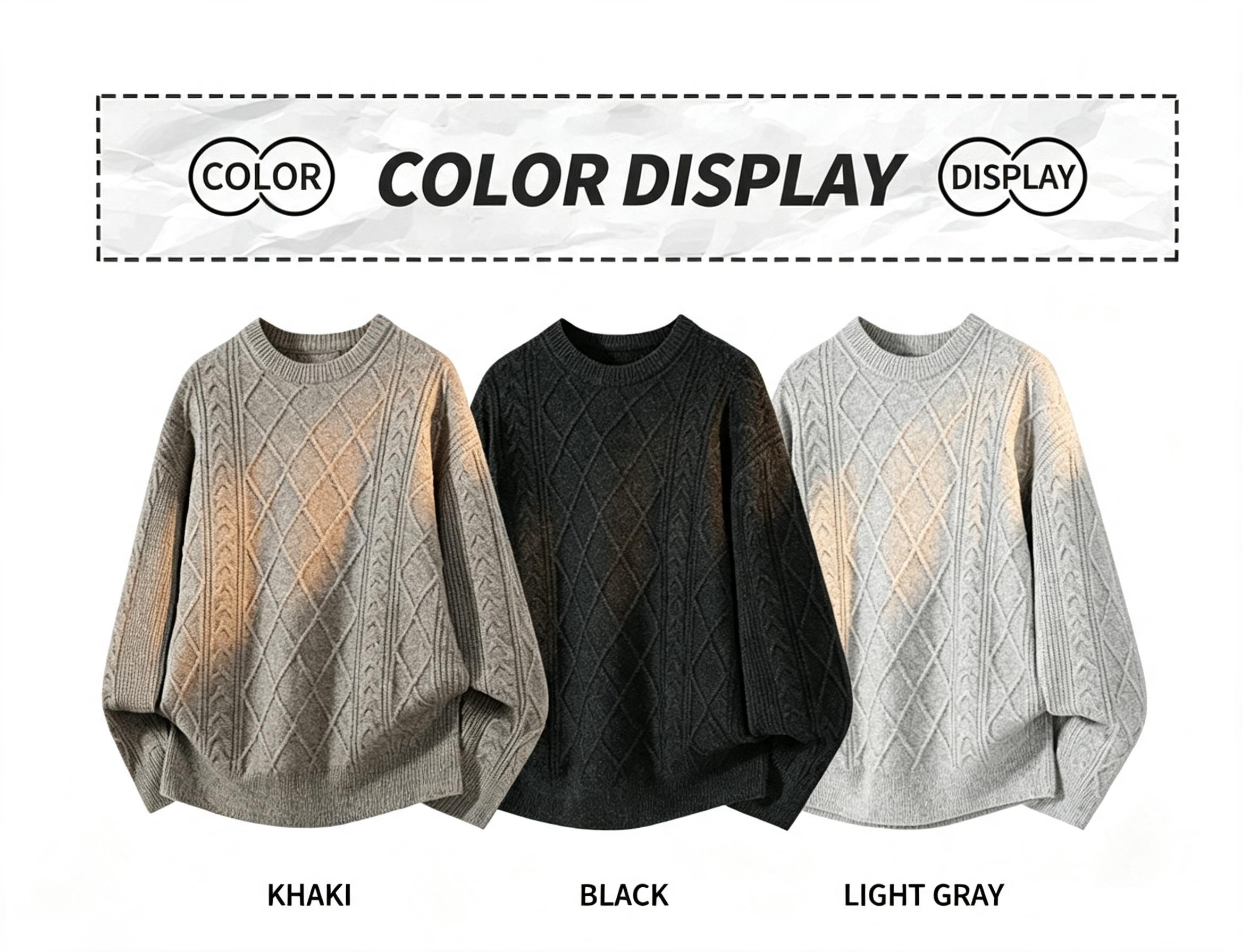 Men's Crew Neck Cable Knit Sweater, Thickened Warm Soft Skin‑Friendly Anti‑Pilling Rhombus Textured Pullover Jumper Casual Autumn Winter Outerwear Vintage College V-Neck Cardigan menswear knitwear wear