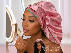 Extra Large Satin Bonnet: Long Braids, Locs, Natural Hair Sleep Wrap, Monogram Pattern, Pink and Green  Satin Bonnet