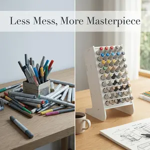 45-Hole Marker Oblique Pen Holder [9-Layer] Suitable for Office And Study Marker Storage