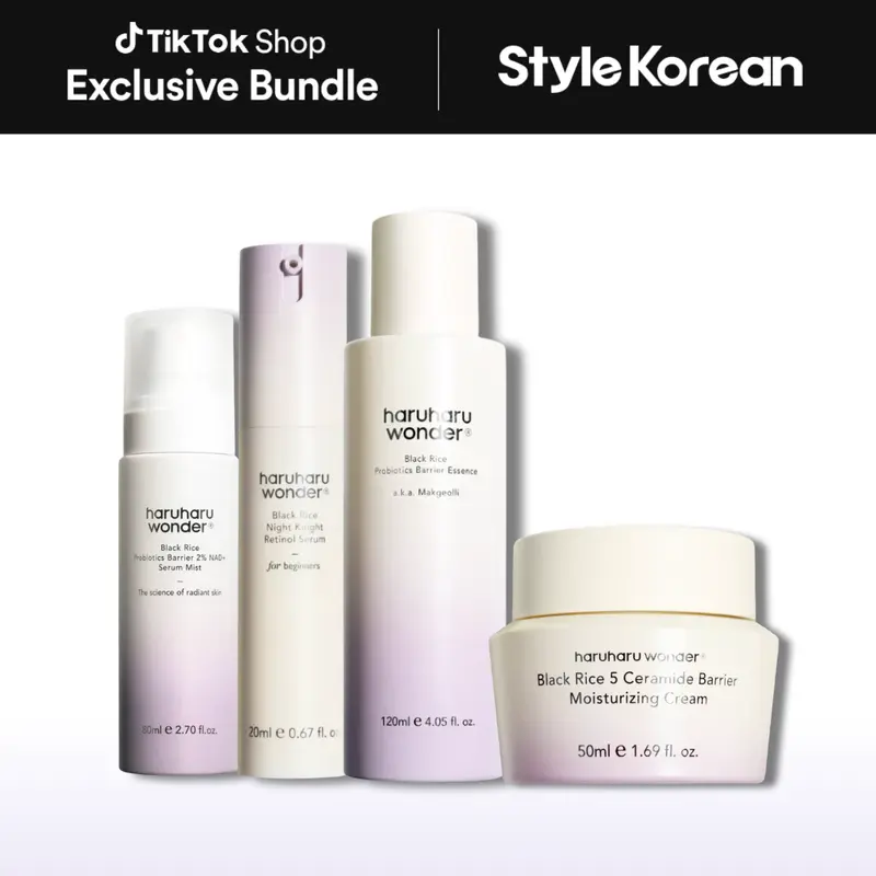 [haruharu wonder] Black Rice Routine Set - Black Rice Probiotics Barrier NAD+ Serum Mist 80ml, Black Rice Night Knight Retinol Serum 20ml, Black Rice Probiotics Barrier Essence 120ml, Black Rice 5 Ceramide Barrier Moisturizing Cream 50ml