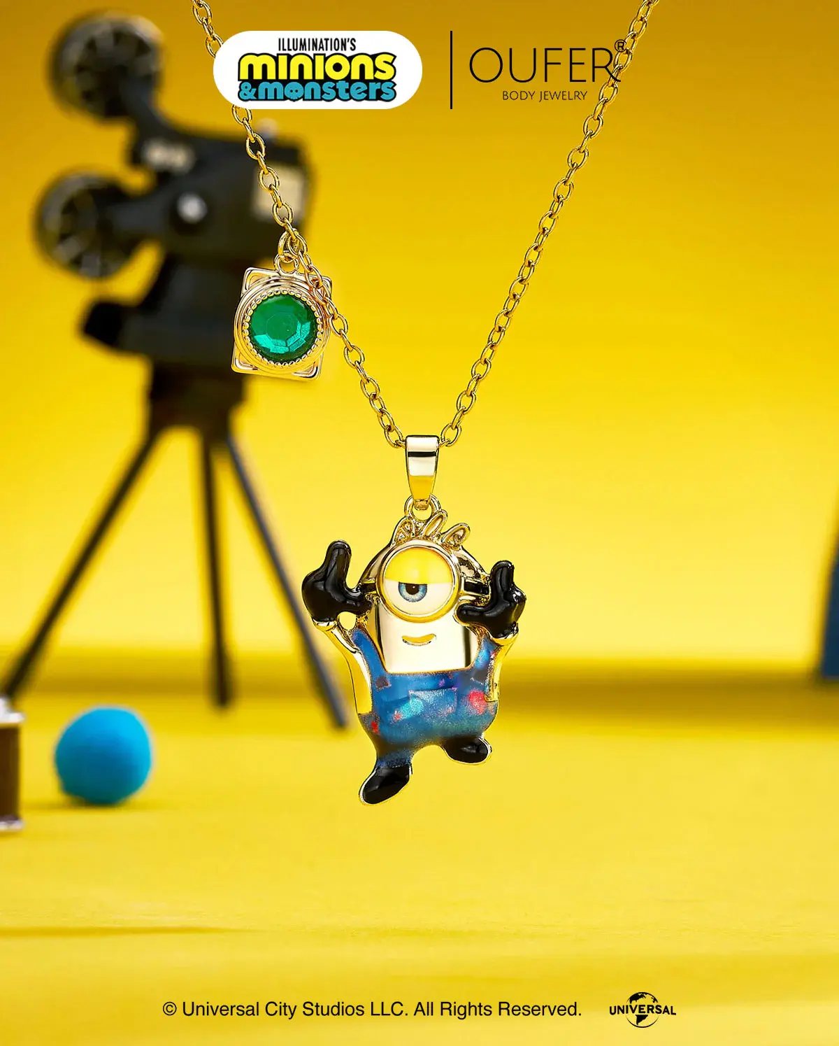MINIONS × OUFER James CZ Charms with Epoxy Cute Pendant Necklace 18"+3" Length