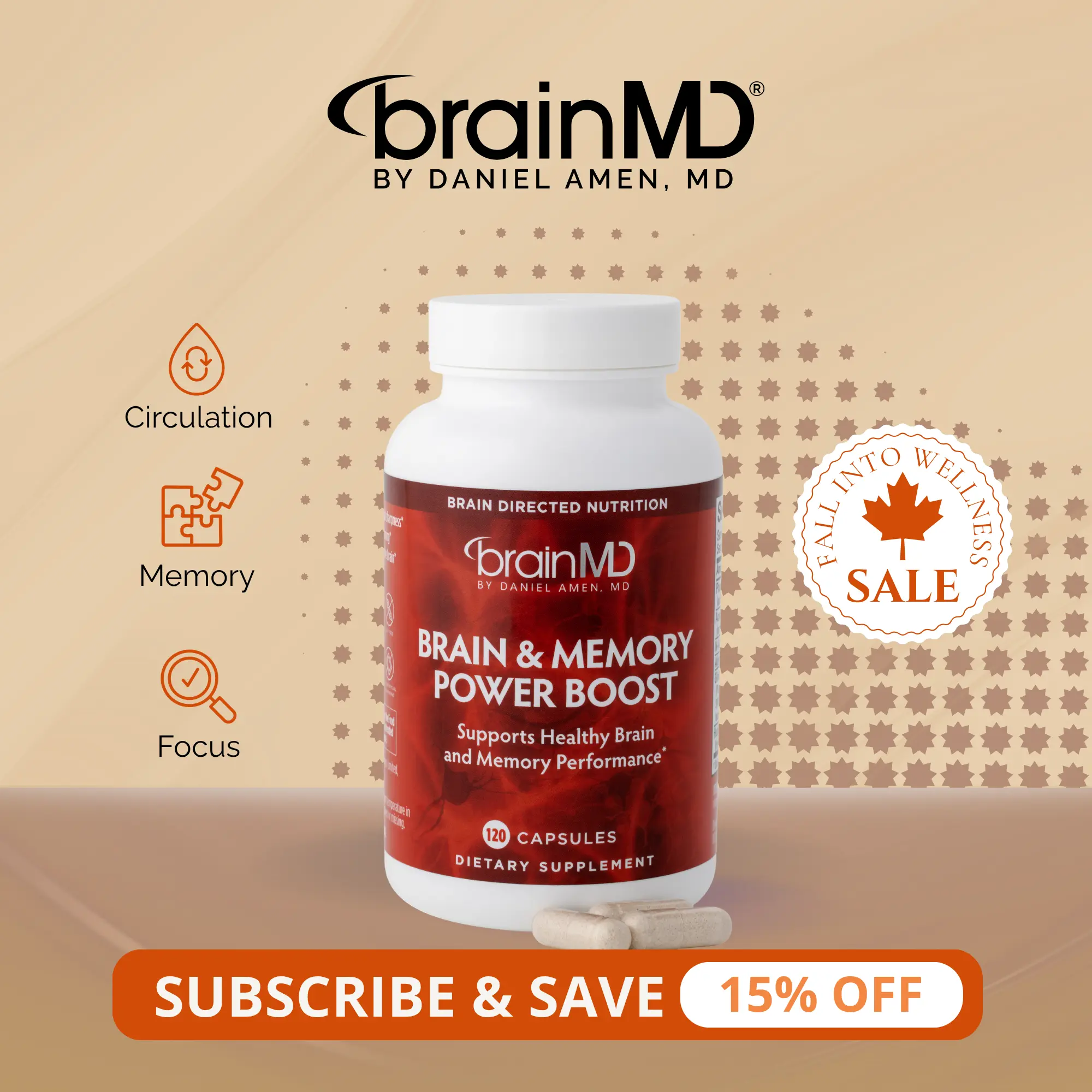 Brain & Memory Power Boost | BrainMD | 120 Capsules | Memory & Cognitive Function Support | Focus, Mental Clarity & Circulation Support | PhosphatidylSerine, Ginkgo Biloba & Acetyl-L-Carnitine