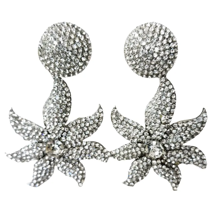 Silver Crystal Starfish Earrings