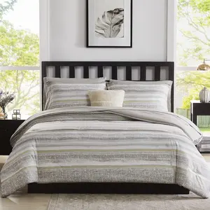 Bed in A Bag Queen Grey, Grey Stripe Fall Bedding Set Queen Size Urban House Design Comforter Set with Sheets 8 Pieces (Mosaic Horizontal Stripes,Queen)