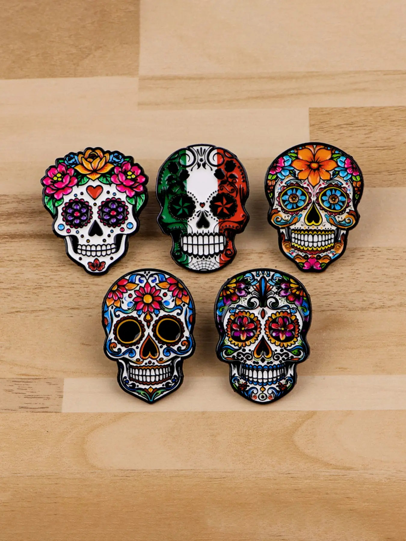5pcs/set Mexican Horror Skull Enamel Pins Metal Pin, Vintage Punk Style Badges, Fashion Collectible Pins for Bags Clothes Hats, Halloween Party Gift, Enamel Lapel Pins