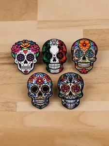 5pcs/set Mexican Horror Skull Enamel Pins Metal Pin, Vintage Punk Style Badges, Fashion Pins for Bags Clothes Hats, Halloween Party Gift
