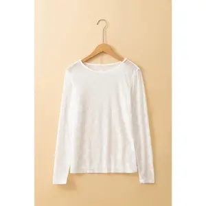 Women's Feminine White Mesh Bow Pattern Long Sleeve Top, Womenswear Blouse Shirt for Ladies