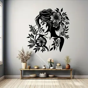 Flower & Girl Pattern Wall Art, Metal Wall Decor, Modern Wall Art for Home Living Room Bedroom Office Decor, Unique Gift Ideas, Ornaments