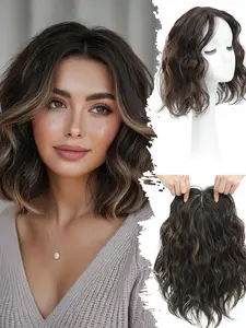 Short Wavy Hair Topper 12 Inch, 6.5x6.5 Breathable Base, Lightweight Synthetic Hairpiece for Thinning Hair, Instant Natural Volume & Crown Coverage, Wavy Synthetic Wigs