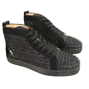 Men's & Women's Velvet Red Sole Inlaid High Top Sports Shoes Student Leather Casual Fashionable Lace Up Breathable Luxury High Top Shoes Closed Footwear