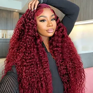 SummerVibes 99j Burgundy Lace Front Wigs Human Hair 13x6 Deep Wave HD Lace Front Wigs Pre Plucked with Baby Hair 180 Density Glueless Wet and Wavy Red Wine Colored Wigs Human Hair for Women