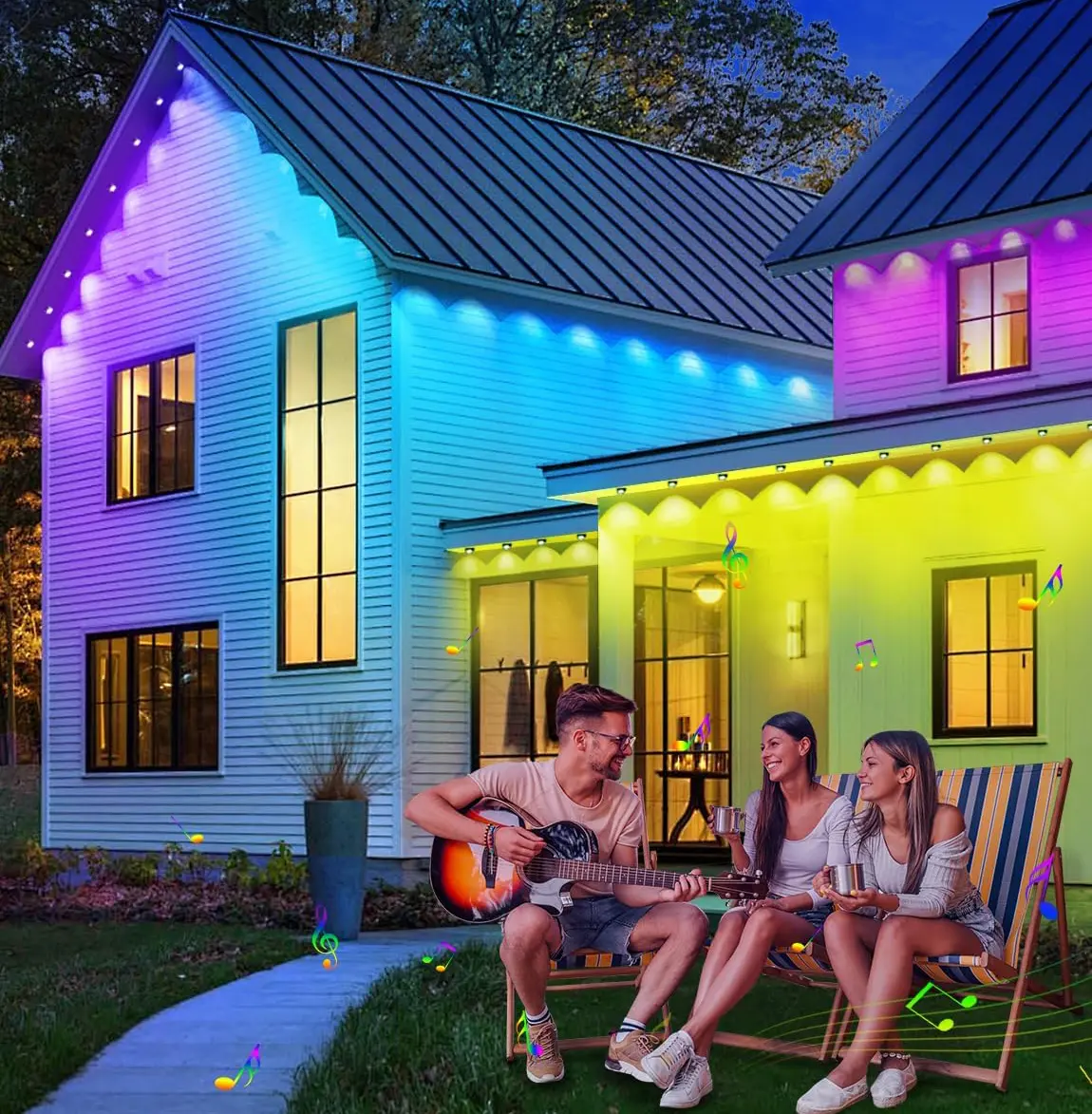 echosari Smart Eaves Lights,200FT Connectable Permanent Outdoor Lights, IP67 Waterproof Roof Trim Lighting with App & Remote Control, 209 Scene Modes for Daily & Holiday Decor