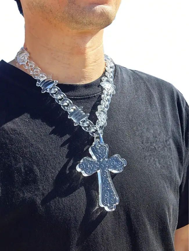 Cross Pendant Necklace Acrylic Thorn Chain Jewellery