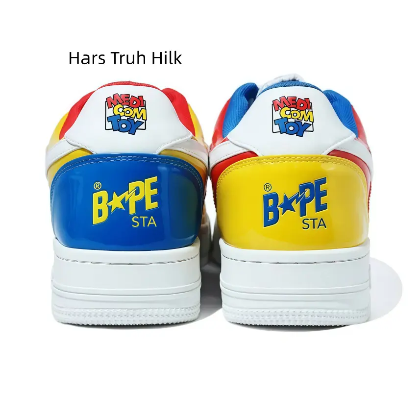 Multicolor Patchwork Low Profile Sneakers With Eye-catching White Star Accent, Classic Lace-Up Design, Soft Cushioned Insole, Cartoon Printed Heel Fashion Street Sneakers For Daily Outfits And Skateboarding
