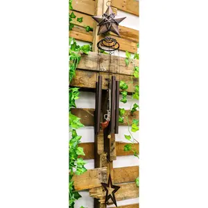 Rustic Western Lone Star With Barbed Wire Cords And Pistol Guns Wind Chime Decor